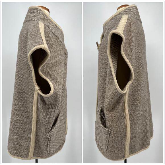 Vtg Natural Knitwear Wool Blanket Vest Coat Tan Tweed Reversible Herringbone MCM - Picture 5 of 12